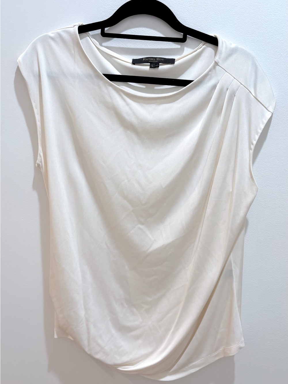 Rachel Roy Signature 100% Silk Blouse Draped Top Ivory Large Minimalist Luxury